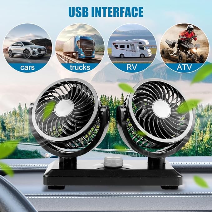 Ventilador Coche Doble Cabeza USB Tecnoferix